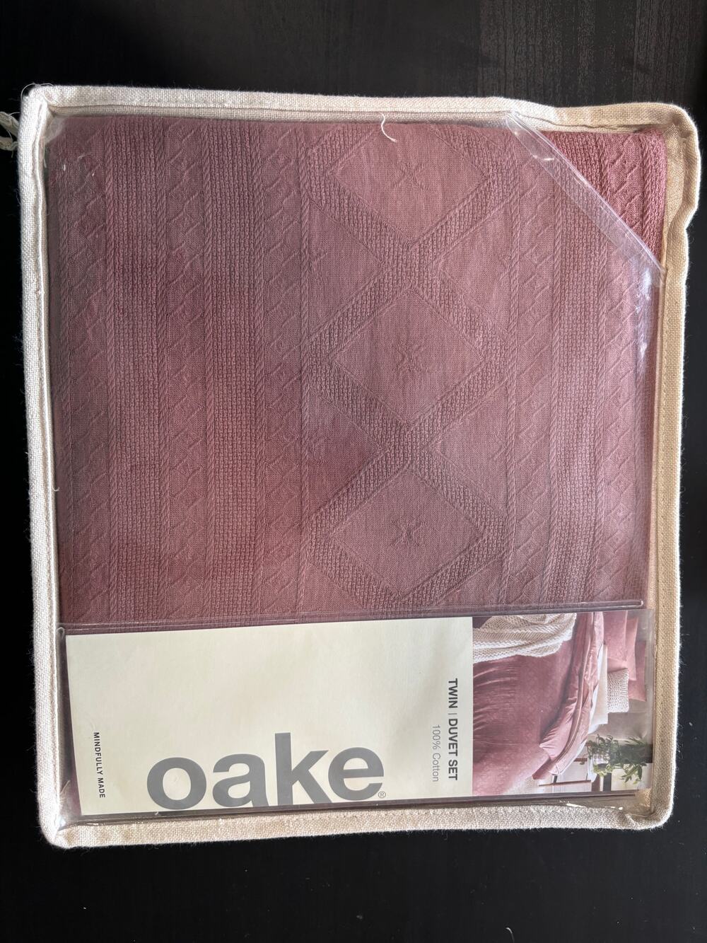 Oake Taos Stripe Cotton Twin Duvet Cover & Shams Set Pink - $185